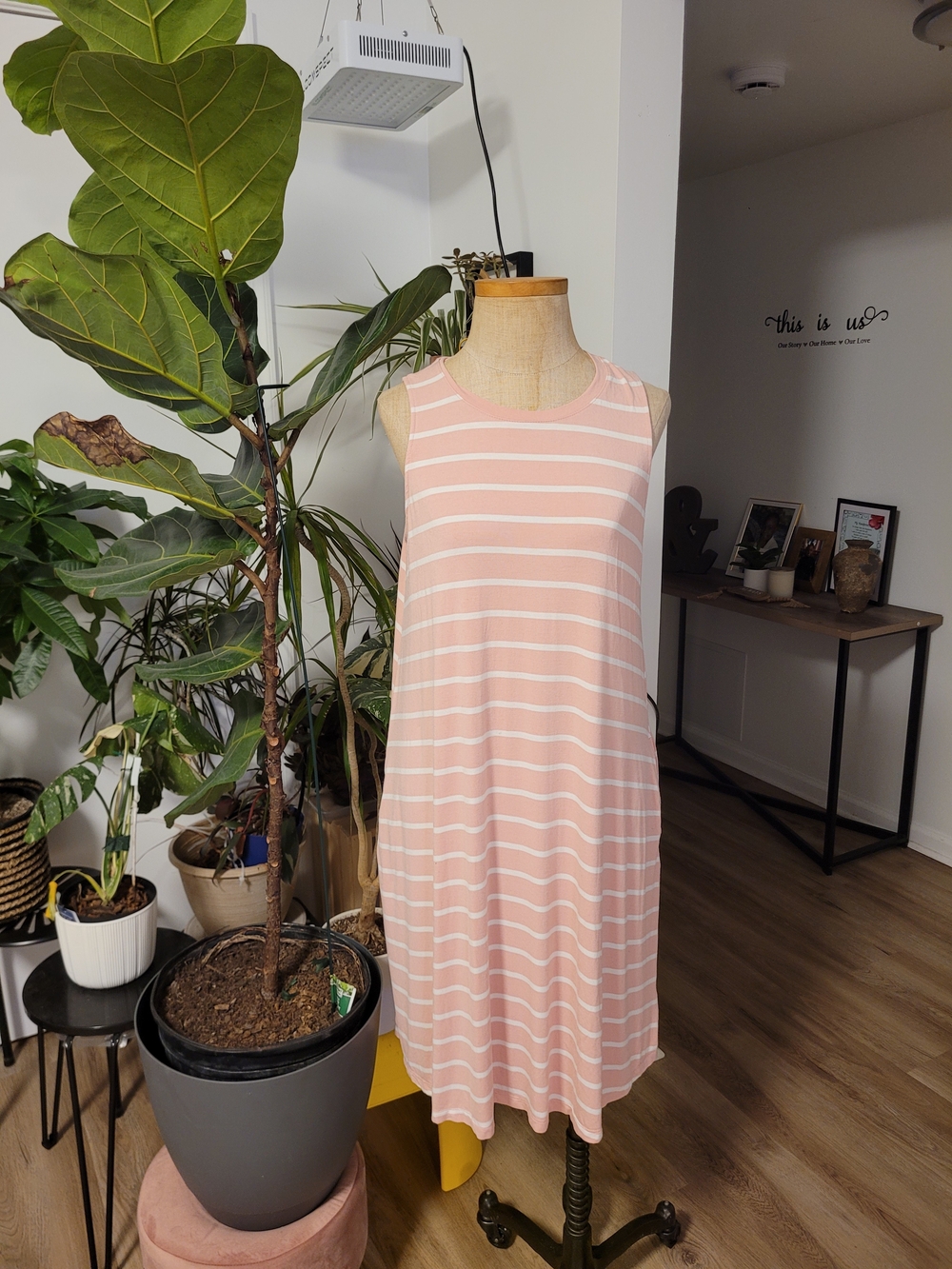 Time and Tru Pink and White Striped Midi Dress